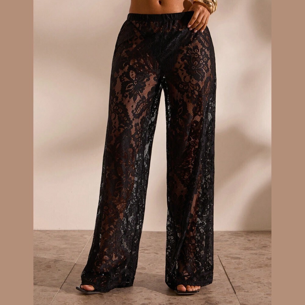 Black Lace Wide-Leg Cover-Up Pants